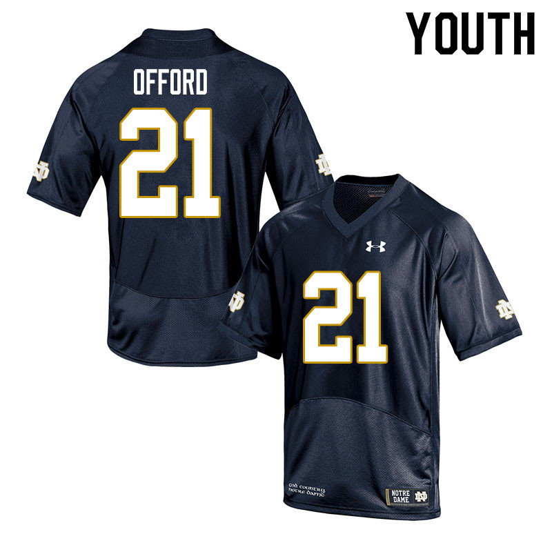 Youth NCAA Notre Dame Fighting Irish #21 Caleb Offord Stitched College Under Armour Authentic Navy Football Jersey IR10D30AC